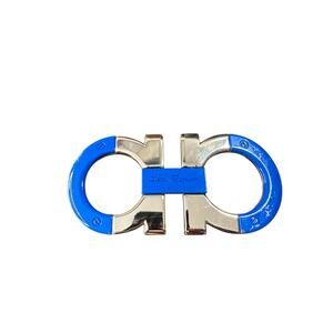 Salvatore Ferragamo Blue and Silver Double Gancini Belt Buckle